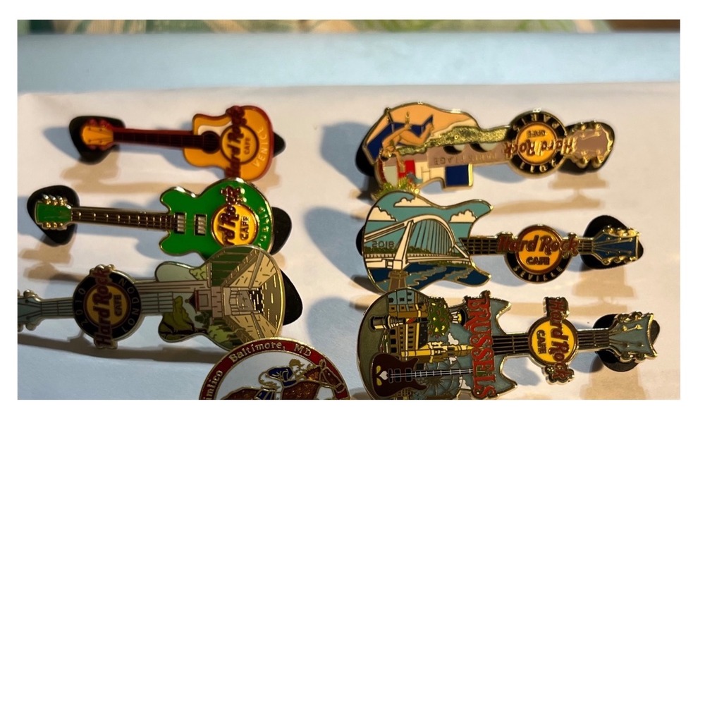 Hard Rock Cafe Enamel Guitar Pins Lot 6 London Venice Seville Brussels Baltimore